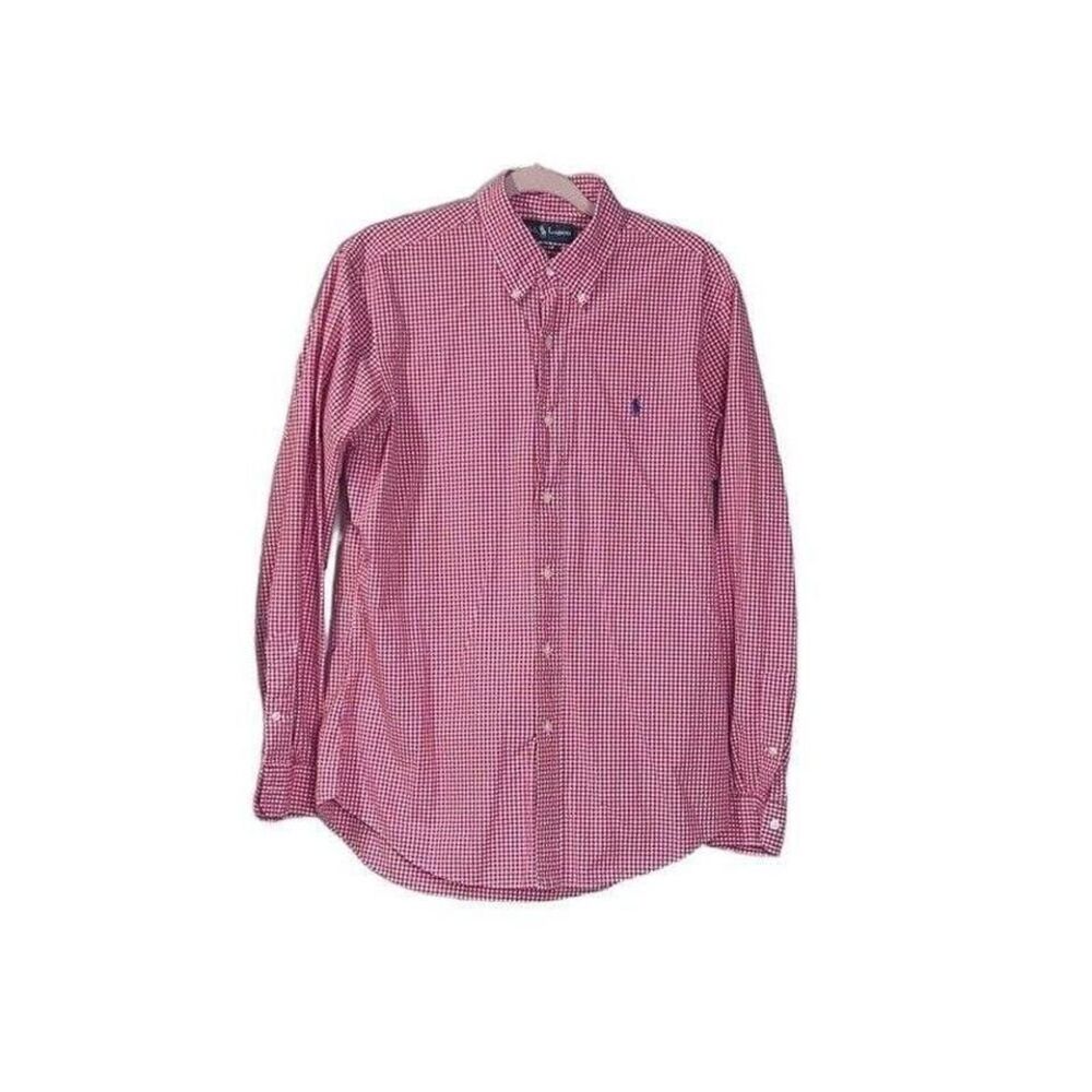 Ralph Lauren Custom Fit Men L Cotton Red White Long Sleeve Button Shirt‎
